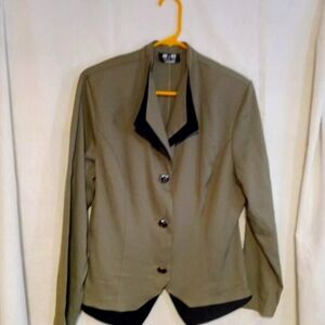 Olive Green Retro Power Business Jacket R & D Dress Ltd Sz 18 Black Rose Buttons
